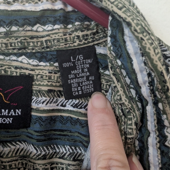 Vintage 90s Greg Norman Funky Stripe Button Down Shirt, Size Large - Picture 2 of 10